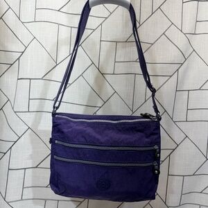 Kipling Crossbody‎ Purse Shoulder Bag Purple Stamped Nylon Lightweight NO MONKEY